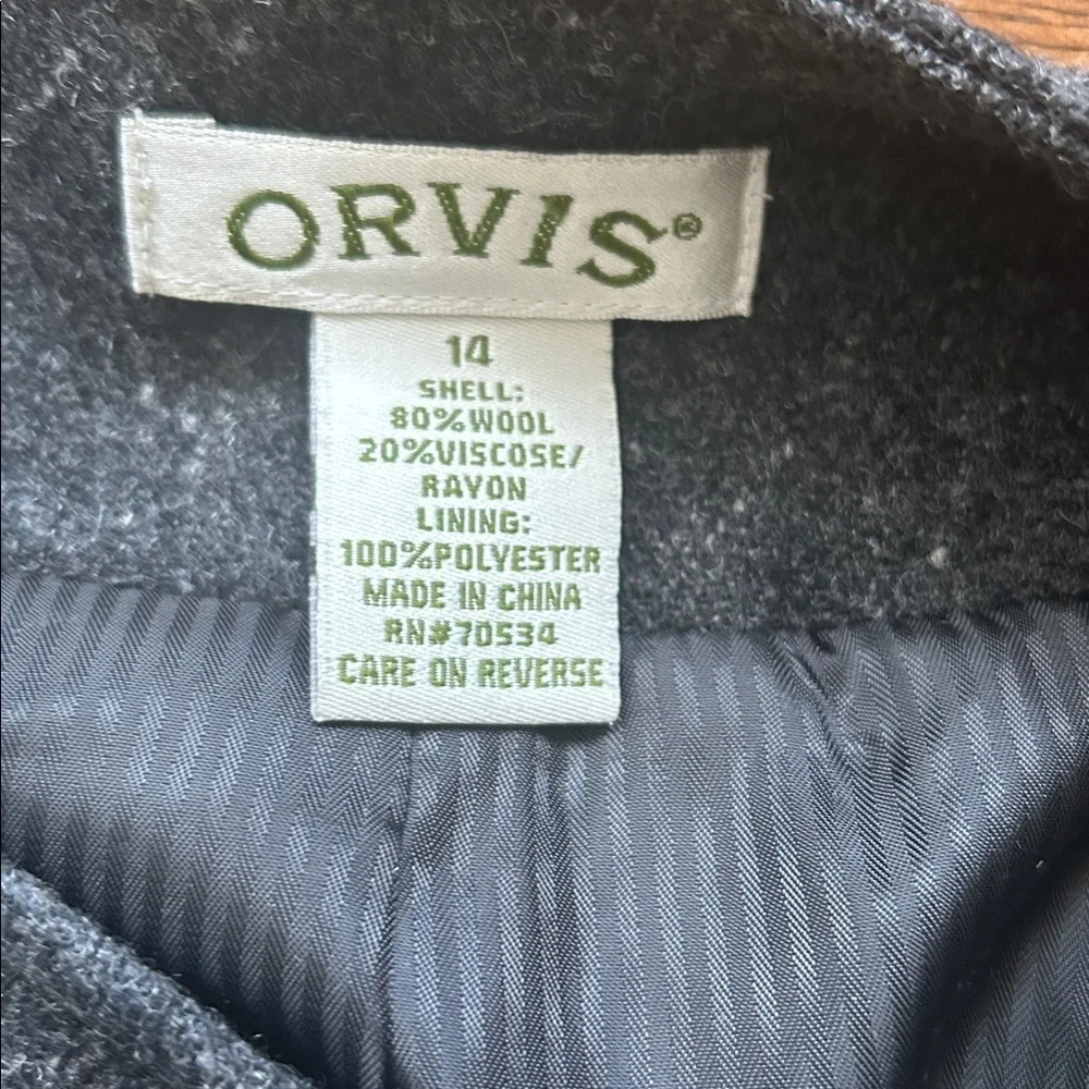 Orvis women’s tailored fitted no button charcoal gray wool blend blazer size 14‍